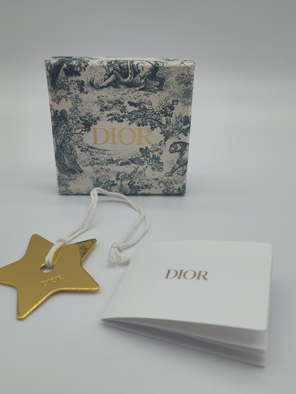 DIOR Gold Metal Star Ornament Toile de Jouy Box Gift Booklet Holiday Decor EUC